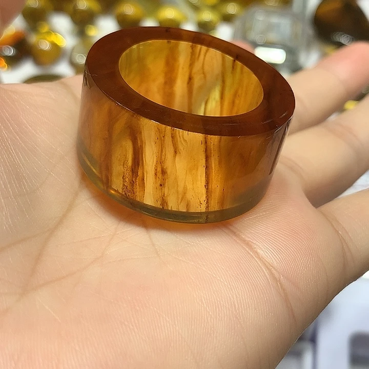 未镶嵌琥珀裸石金棕红大扳指25圈口