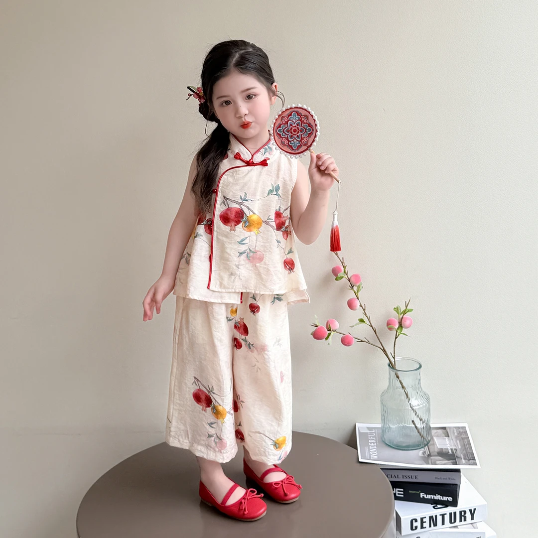 女童新中式套装洋气儿童夏季2025新款女宝宝国风两件套小女孩时髦