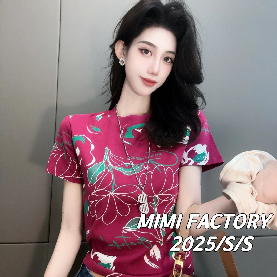 2025新款短袖 欧货满印涂鸦时尚短袖T恤女修身显瘦内搭3853#