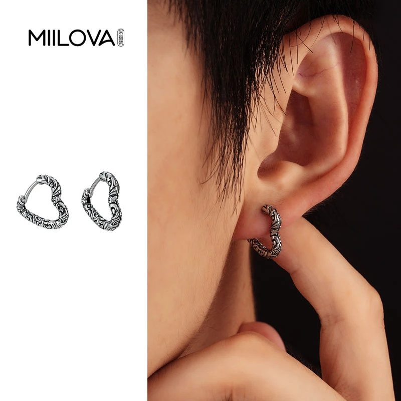 钛钢耳饰 复古重工爱心耳环男时尚潮流个性百搭耳扣女设计耳饰品