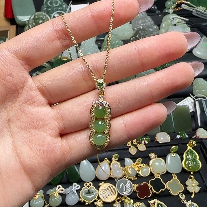 颈饰银S925镶嵌和田玉送链子送绳