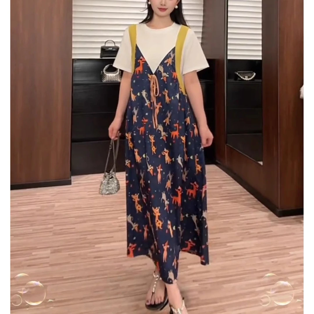 2025夏新季显瘦百搭时尚碎花连衣裙休闲简约印花复古中长款连衣裙