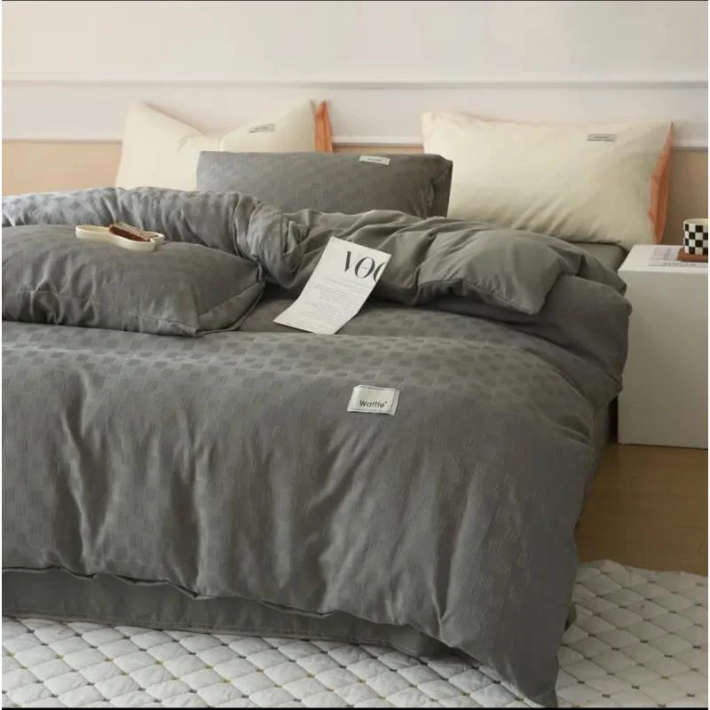 提花被套四件套夏季水洗棉被单床签简约床单被罩三件套床上用品