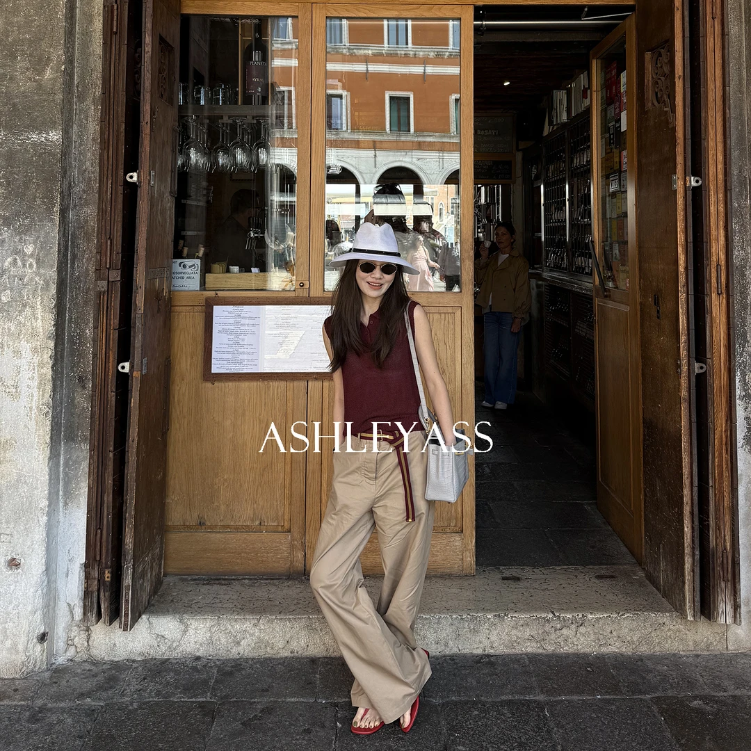 【ASHLEYASS】“红腰头”复古设计师高腰（配腰带）直筒裤LSK250665W