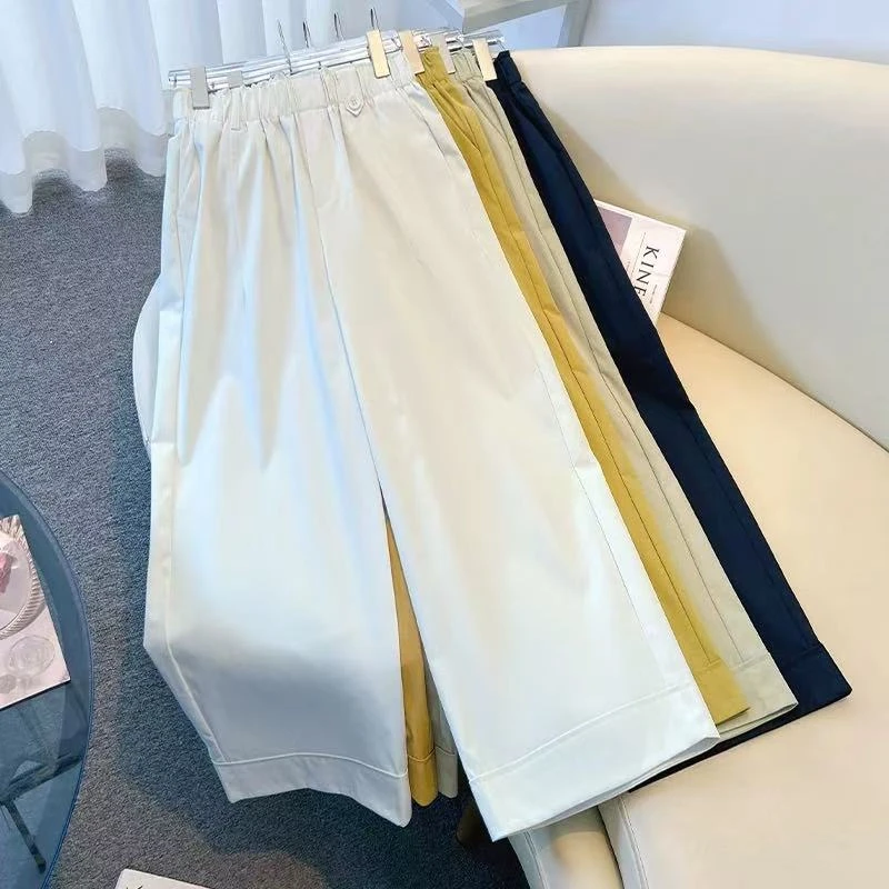 花苞腰休闲裤2025夏季新款高腰松紧腰直筒裤八分阔腿裤显瘦百搭