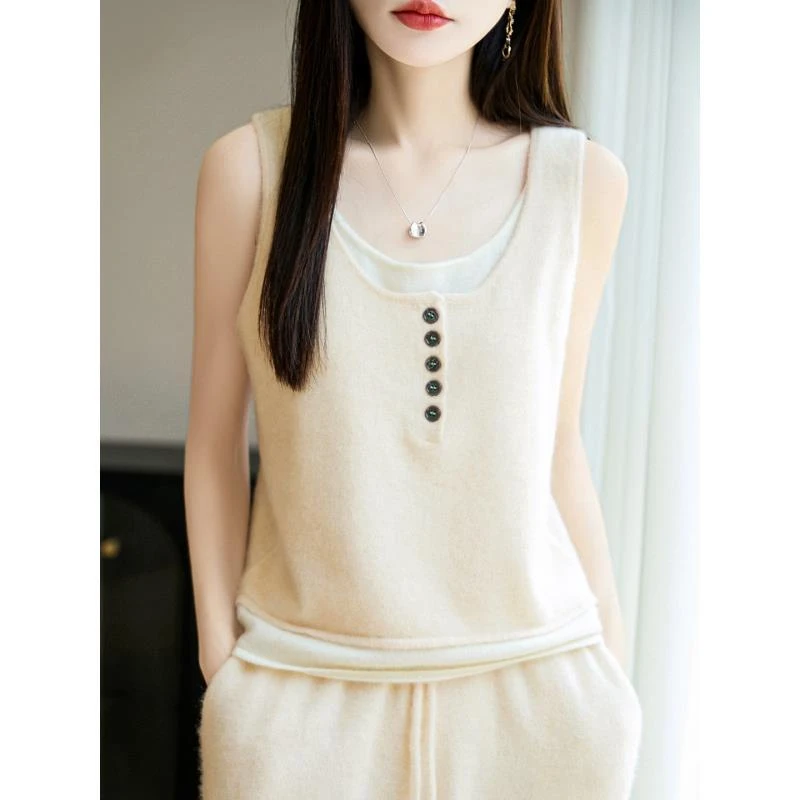 100%羊毛双U假两件韩版背心D262