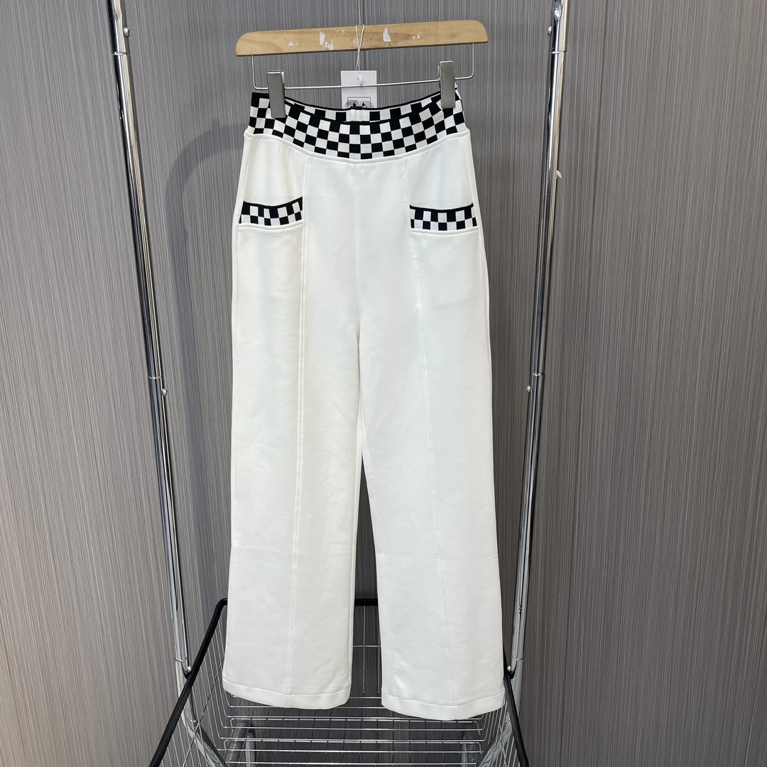 棋盘格拼接高腰阔腿裤LL-3501