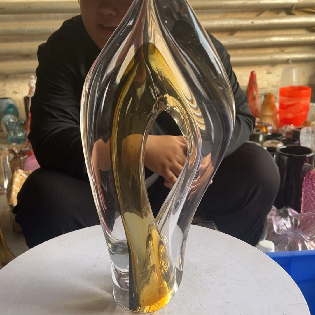 慕***清灰黄琉璃花器摆件微瑕