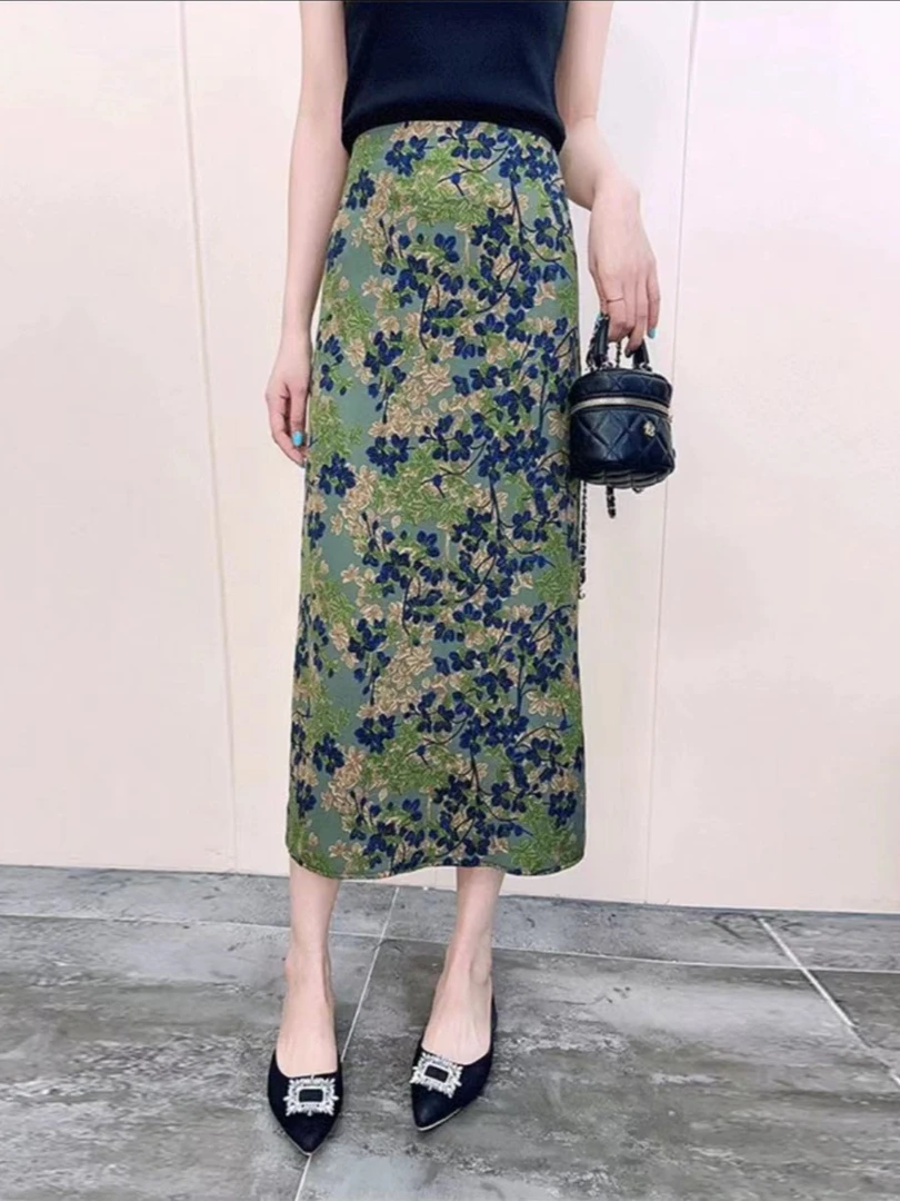 超好看复古时髦高腰碎花半身裙女2025春季新款气质印花包臀开叉裙