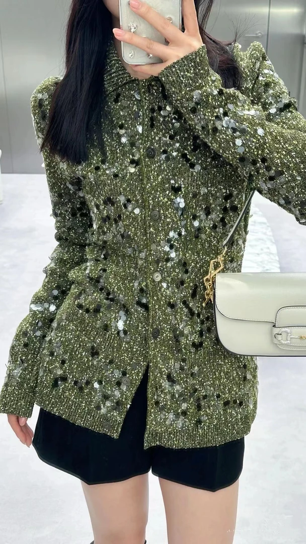 满天星水晶珠片针织开衫