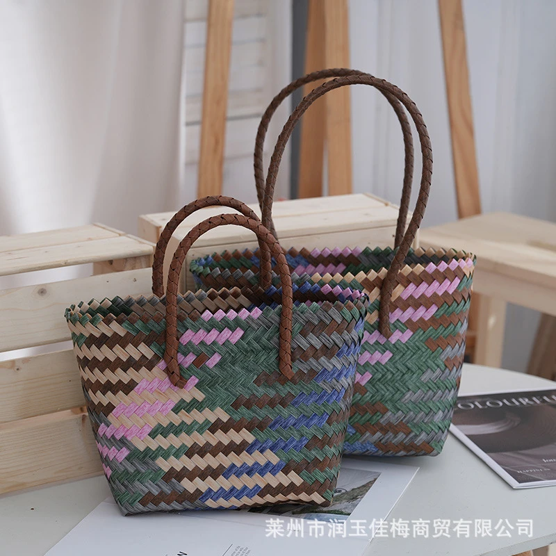 新款潮流时尚塑编包塑料编织包时尚单肩腋下包塑编手工包