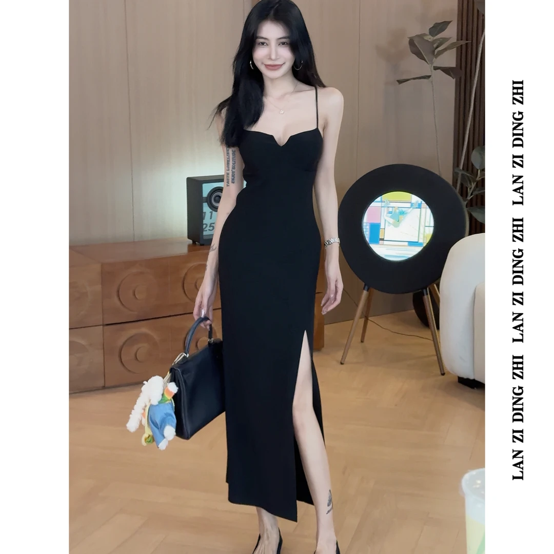 「彼岸花开」纯色轻熟开叉修身西装高级感设计显瘦吊带连衣裙