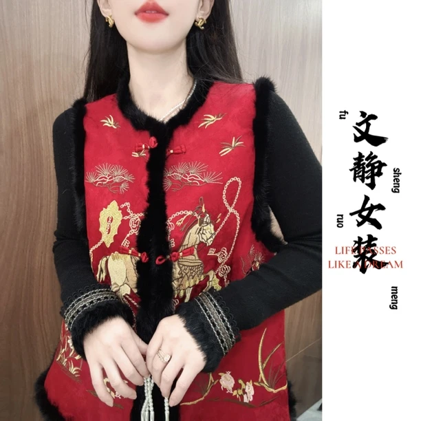 ［文静家］新年“马到成功”财源滚滚加厚红色马甲女