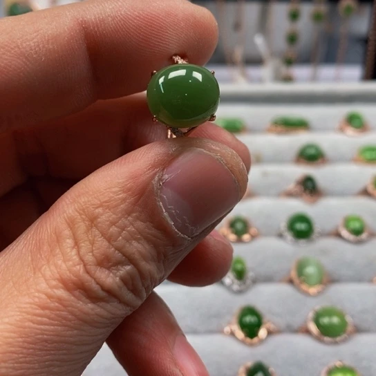 和田玉（碧玉）戒指银S925镶嵌面**海