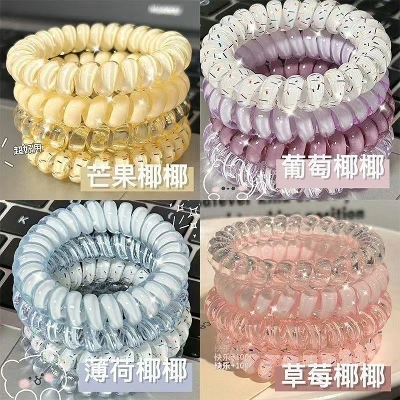 夏季新款高品质葡萄椰椰波点电话线夏天清新百搭日常发绳耐用发圈