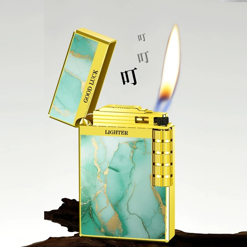 网红朗声彩印侧滑充气打火机明火炫酷男士砂轮耐用个性火机潮礼物