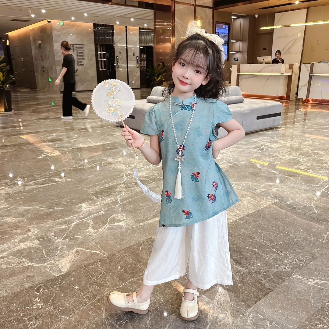【现货】2025女童夏款国风2件套凉快透气新中式套装女宝宝中国风套