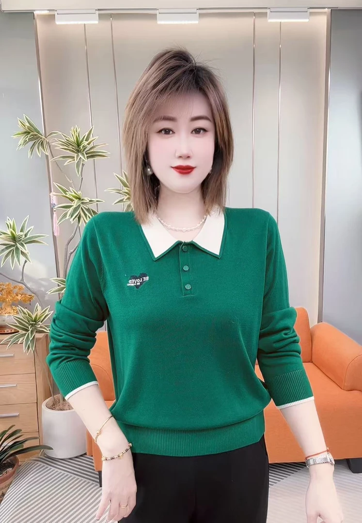 新款高级感简约拼色翻领天丝衫93385