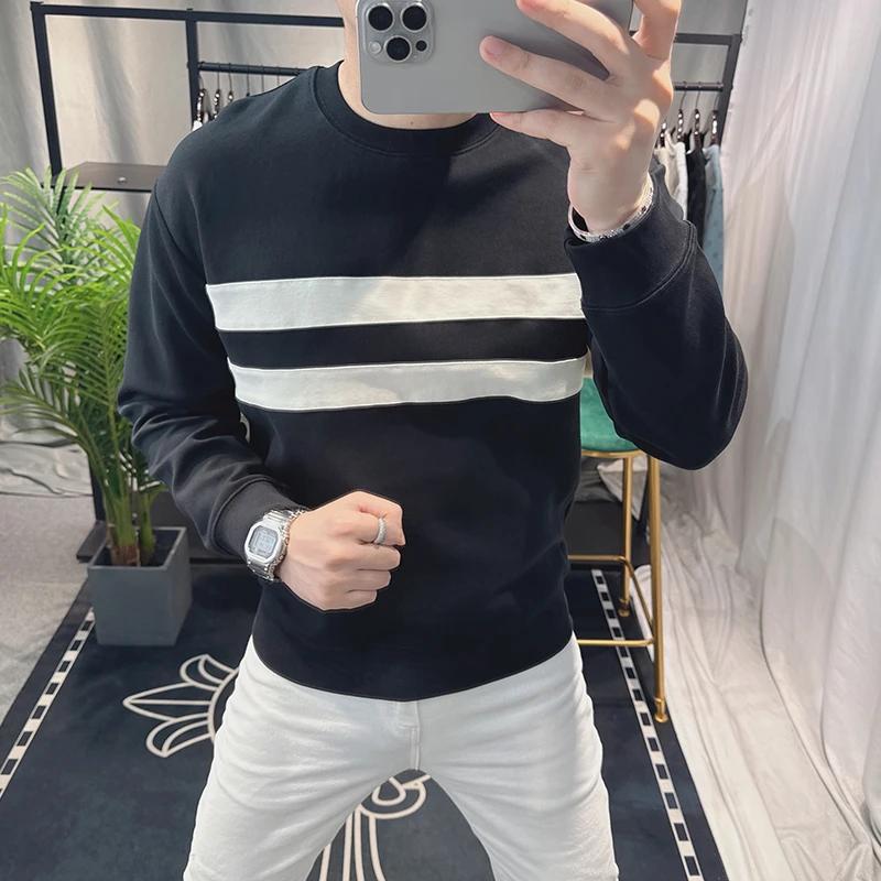 欧洲站时尚高端洋气卫衣男秋季2025新款圆领拼接长袖男士上衣帅气