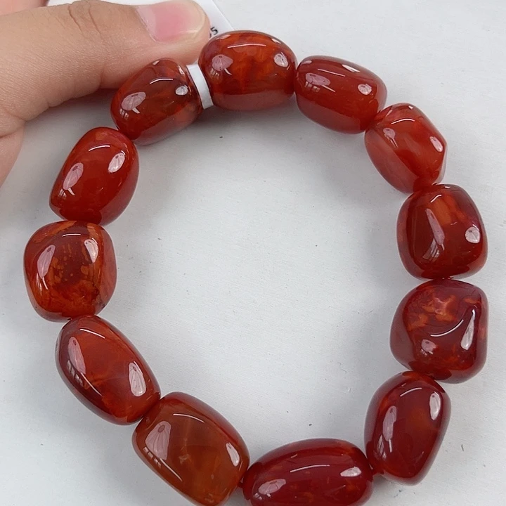 南红玛瑙未镶嵌瓦西牛血红火焰随形单圈14-16mm