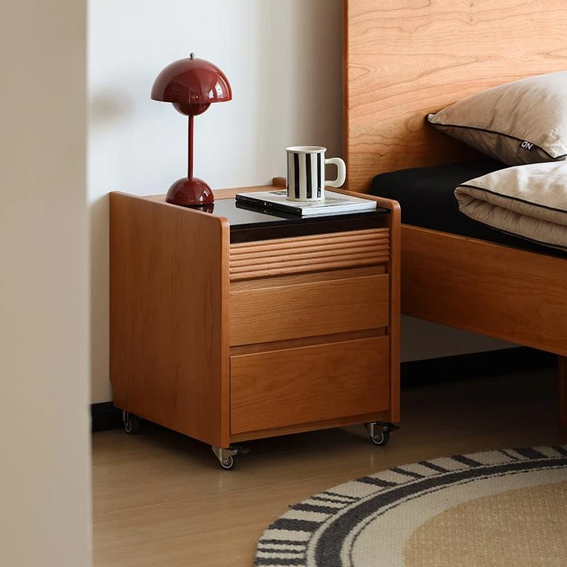 管木匠【朗月】樱桃木床头柜智能无线充电实木边柜收纳柜小型斗柜