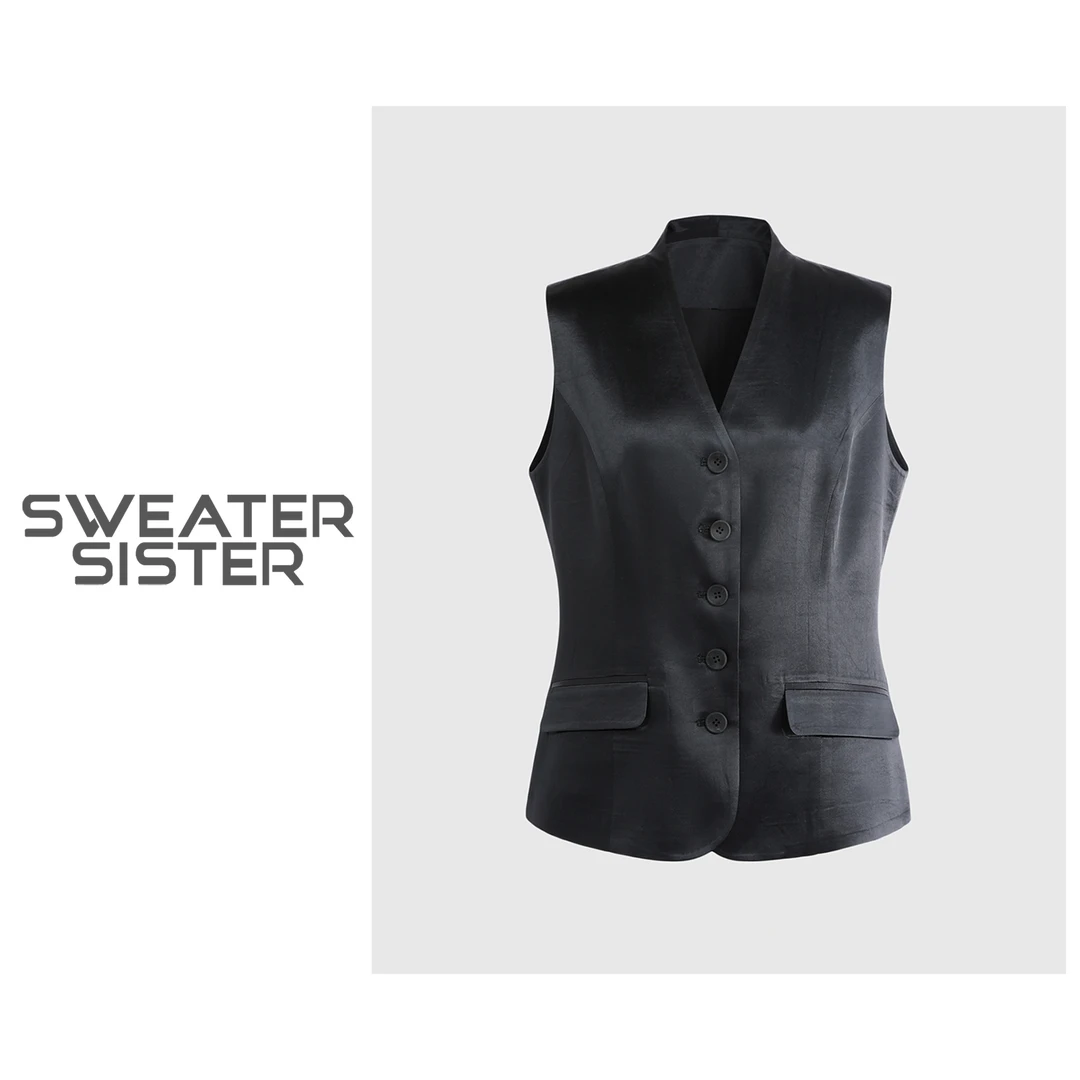 老钱风修身马甲V领单排扣马夹女6677-25127