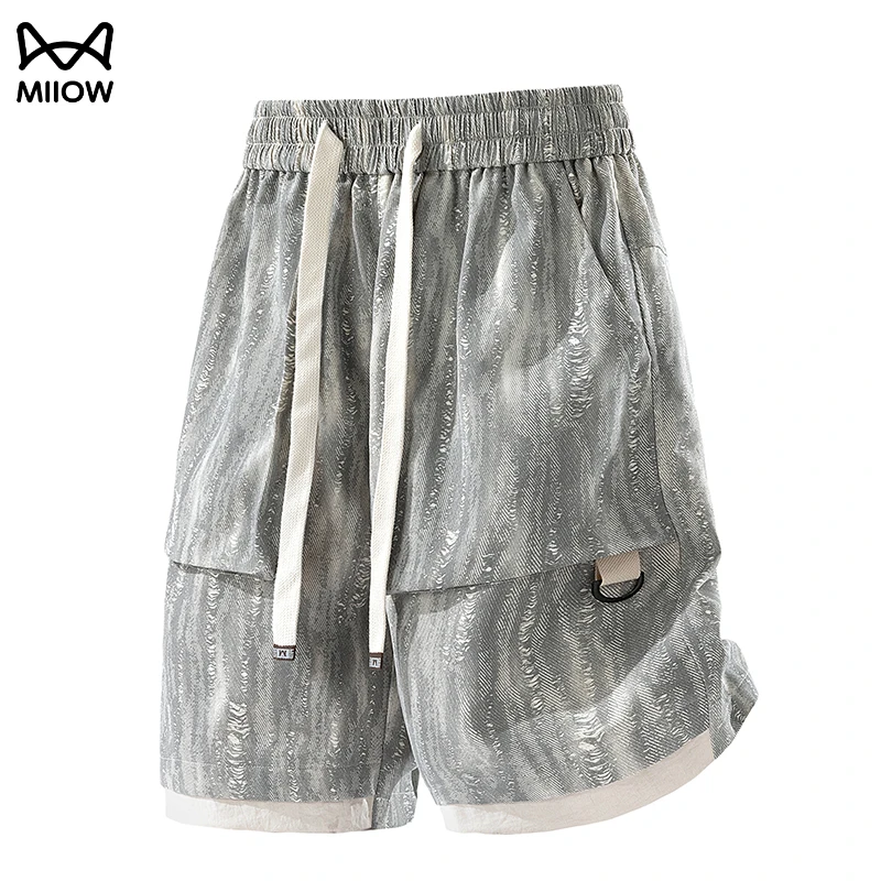 猫人美式扎染工装短裤男夏季新款大码潮牌中裤宽松直筒运动五分裤