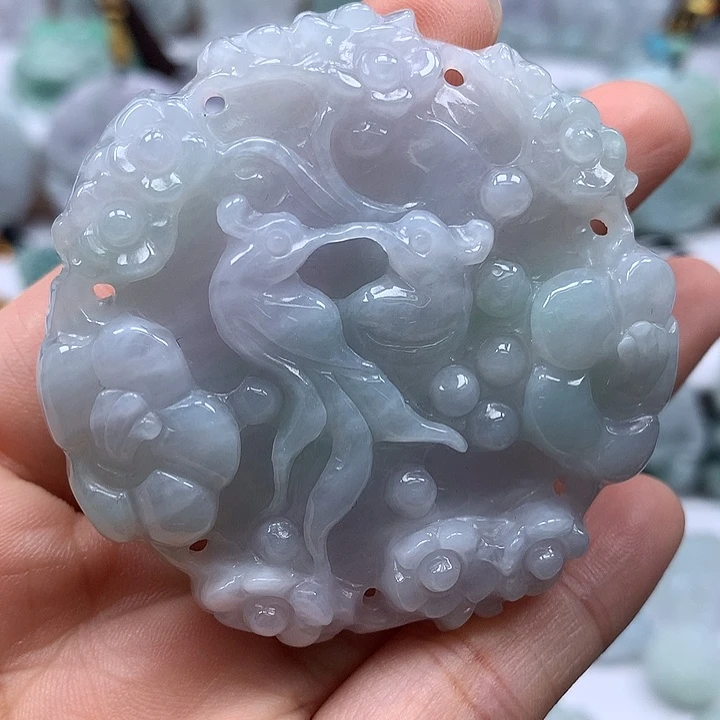 翡翠未镶嵌颈饰花开富贵两面工艺福利