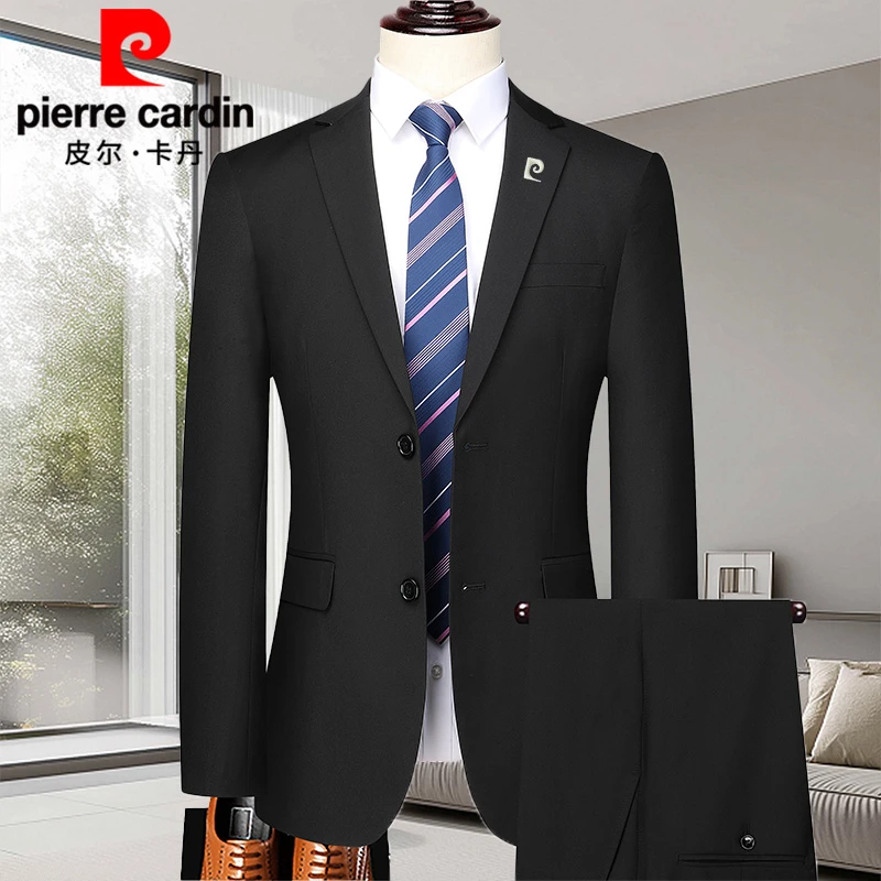 皮尔卡丹西服套装男士西装商务春秋款新郎休闲正双扣结婚礼服伴郎