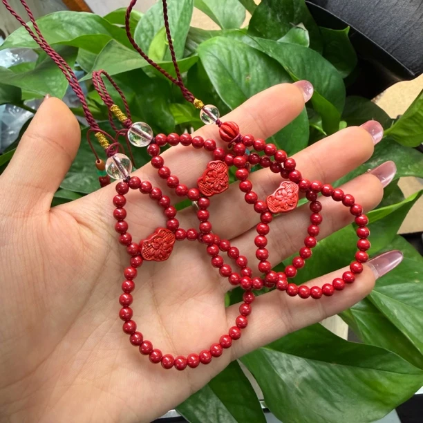 含辰砂工艺品纯手工制作朱砂圆珠葫芦手机链（多样发一）