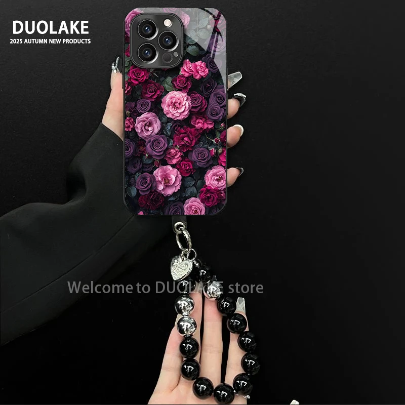 适用于苹果/oppo/华为/vivo/小米玫瑰花海电镀玻璃手链防摔手机壳
