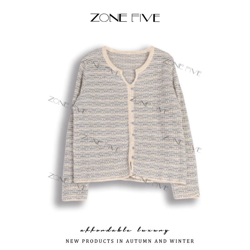 【zonefive】秋季新款温柔小香风设计感针织衫外穿女装上衣百搭