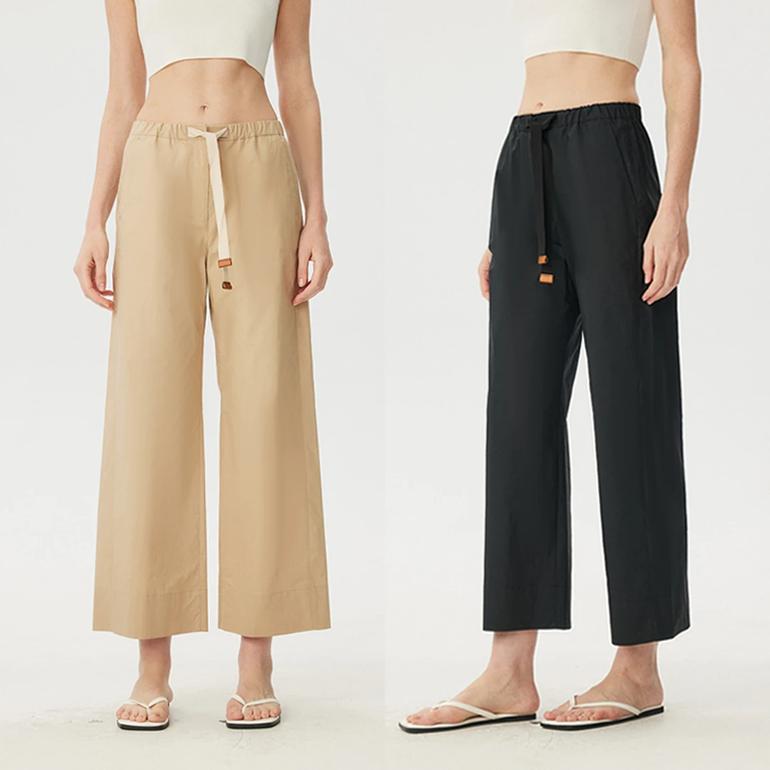 MARIUSMARIUS“法棍裤”高密度纱织编织通勤松紧腰头抽绳九分裤