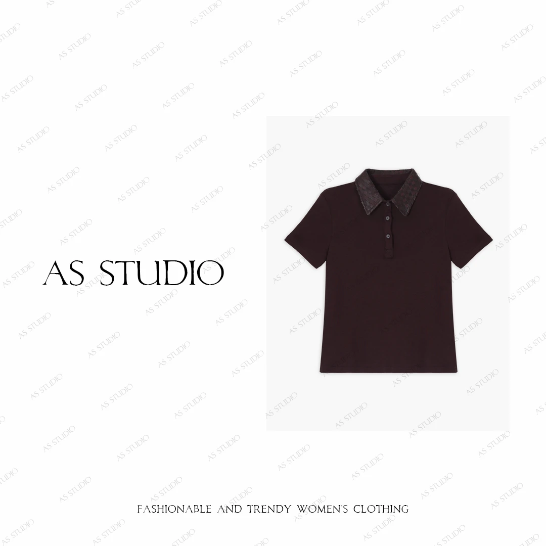 【AS擦皮领】25新高级拼皮翻领修身Polo短袖AS25QXS00408