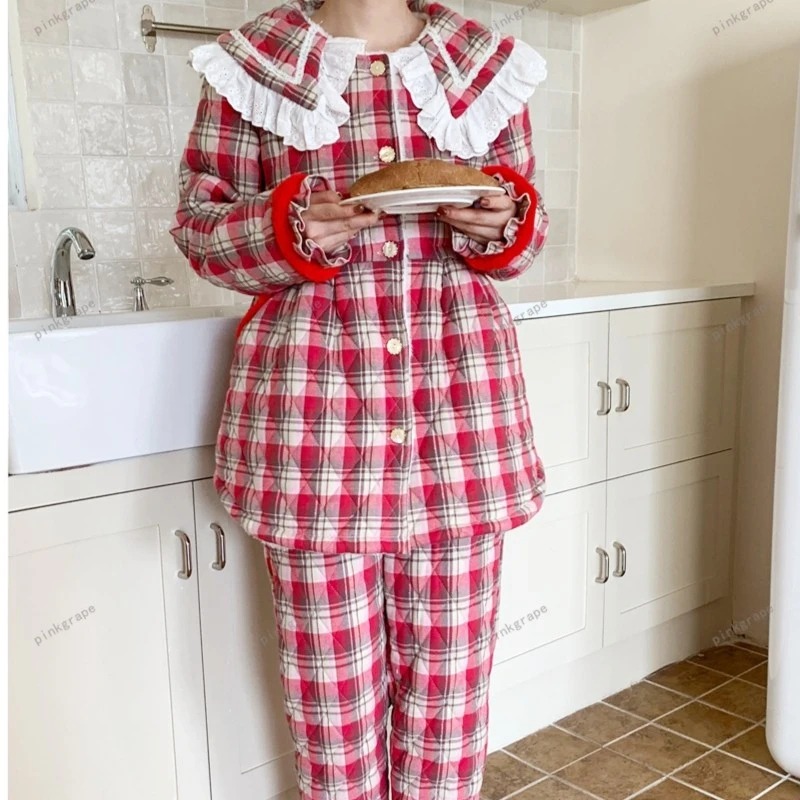 pinkgrape【凉霄笙续】睡衣女士新款冬季三层夹棉加厚家居服2378131