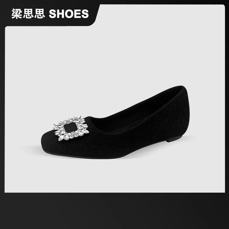梁思思SHOES2025冬季新款女士方扣水钻浅口一脚蹬单鞋-1018-1