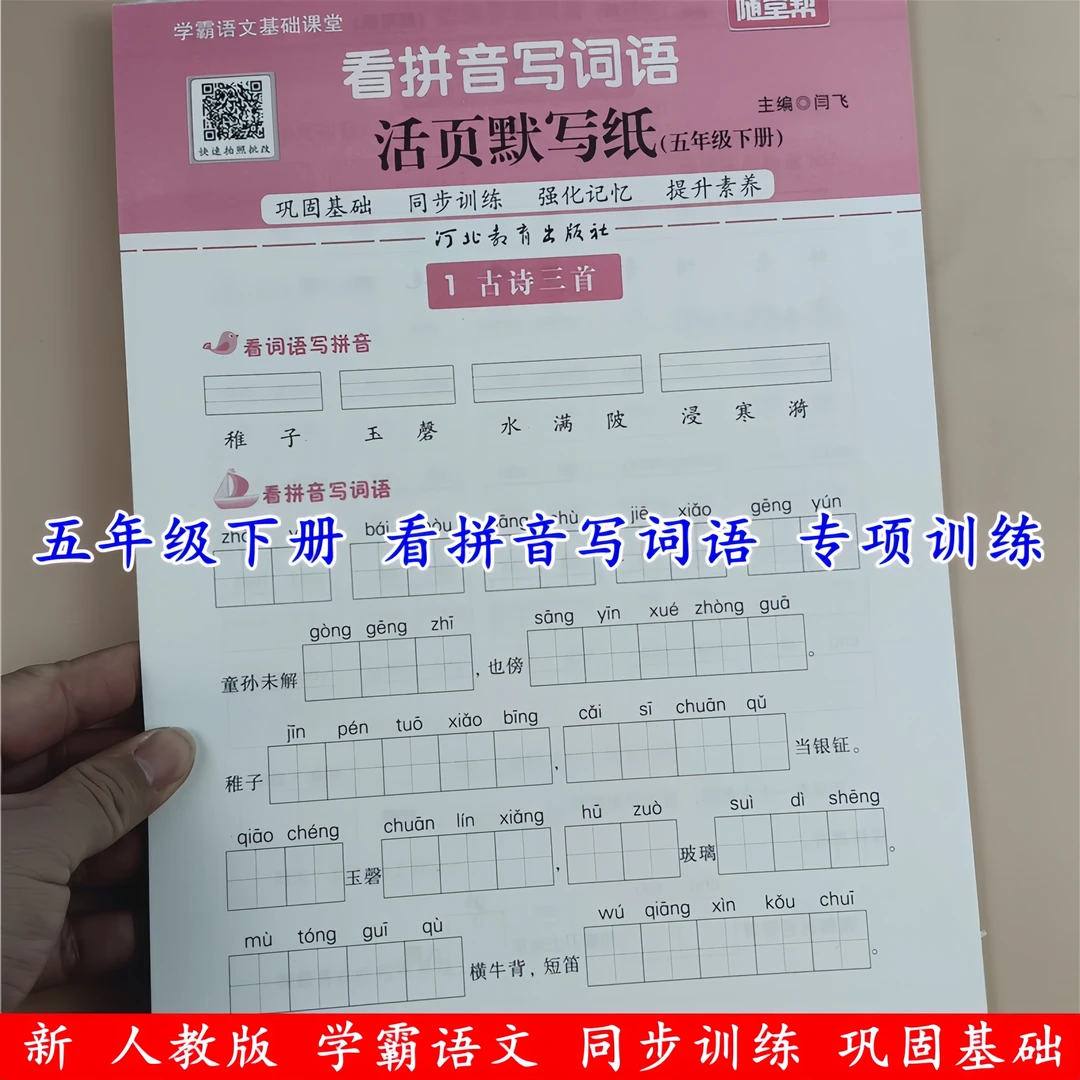 小学五年级下册语文看拼音写词语生字注音人教版同步练习册天天练