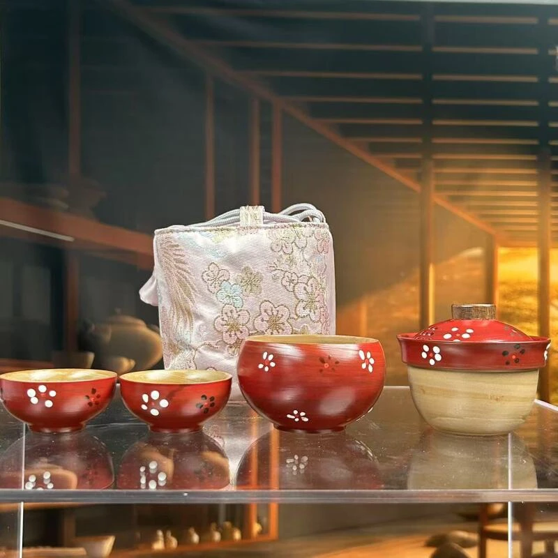 阿七的器 山楂红一盖碗三杯+刺绣收纳包ZH1158