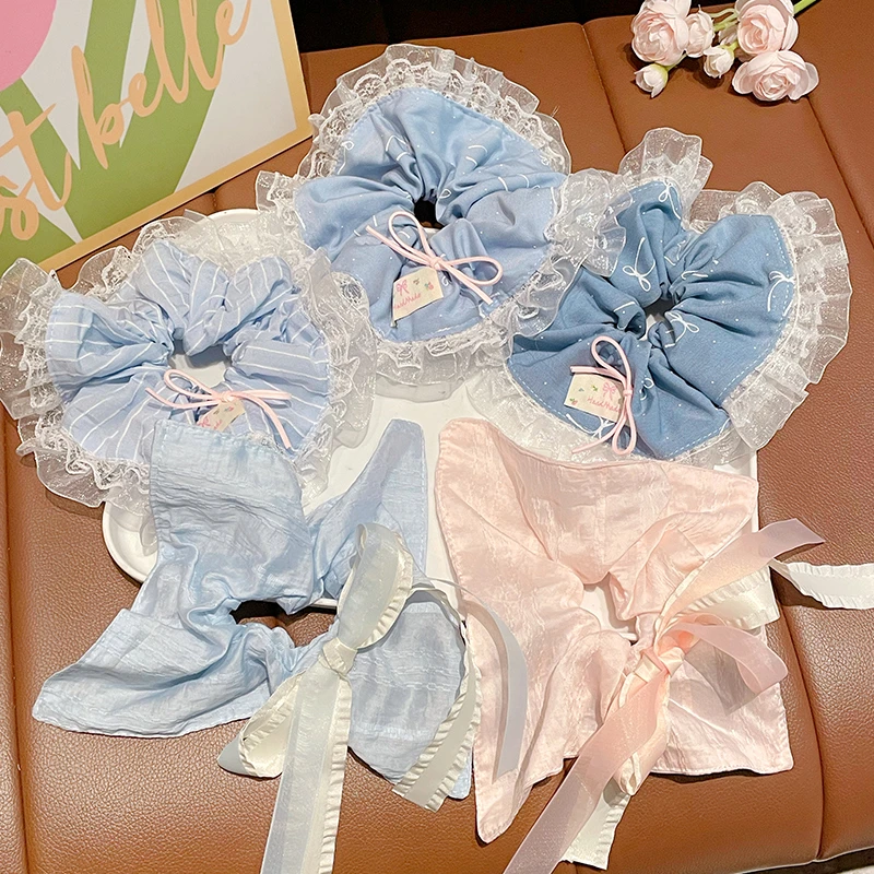 夏季新款双层褶皱慵懒风低丸子头大肠发圈高级感发饰