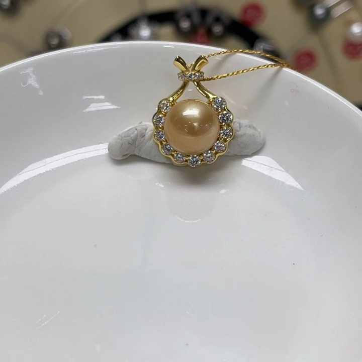 海水珍珠银S925镶嵌颈饰金珠 10-11mm 32