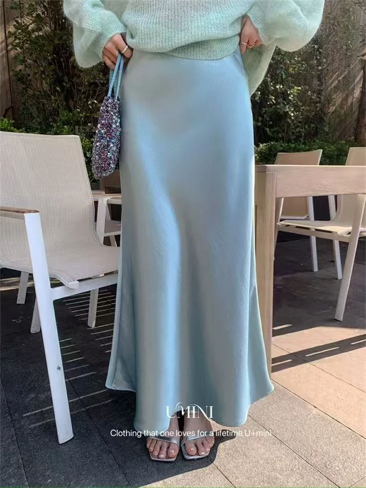 高腰显瘦中长款半身裙高级感缎面包臀鱼尾长裙夏季垂感气质裙