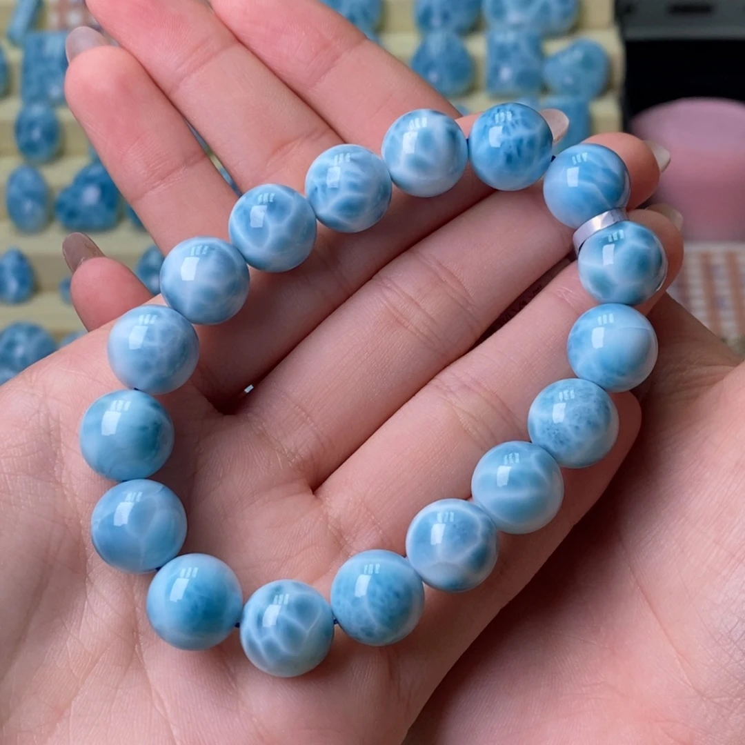 针钠钙石（海纹石）未镶嵌手串艳蓝满色满纹12mm手串