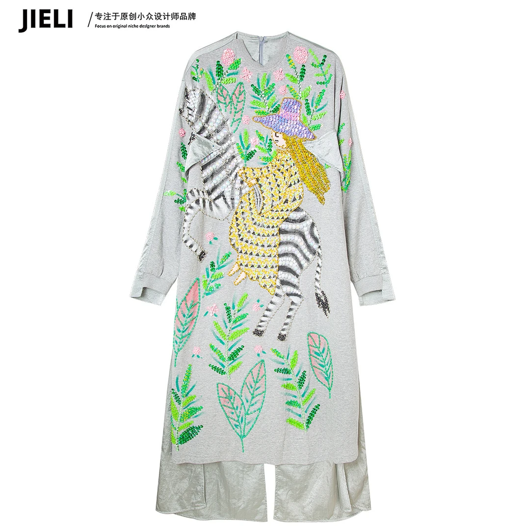 JIE LI/街力原创小众设计师定制款灰色卫衣裙女Q7600