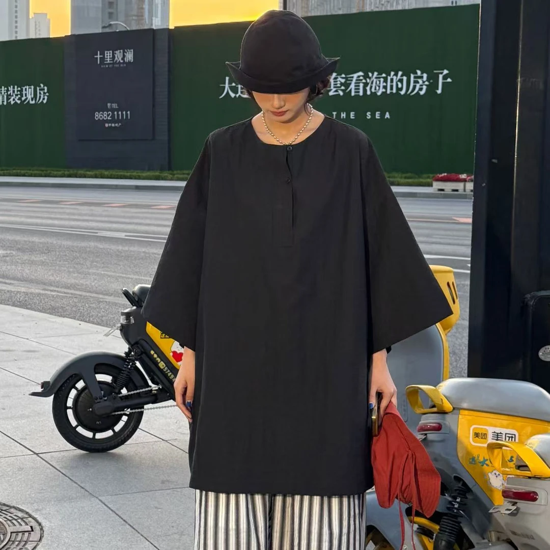韩国夏季廓形裁剪简约套头T三