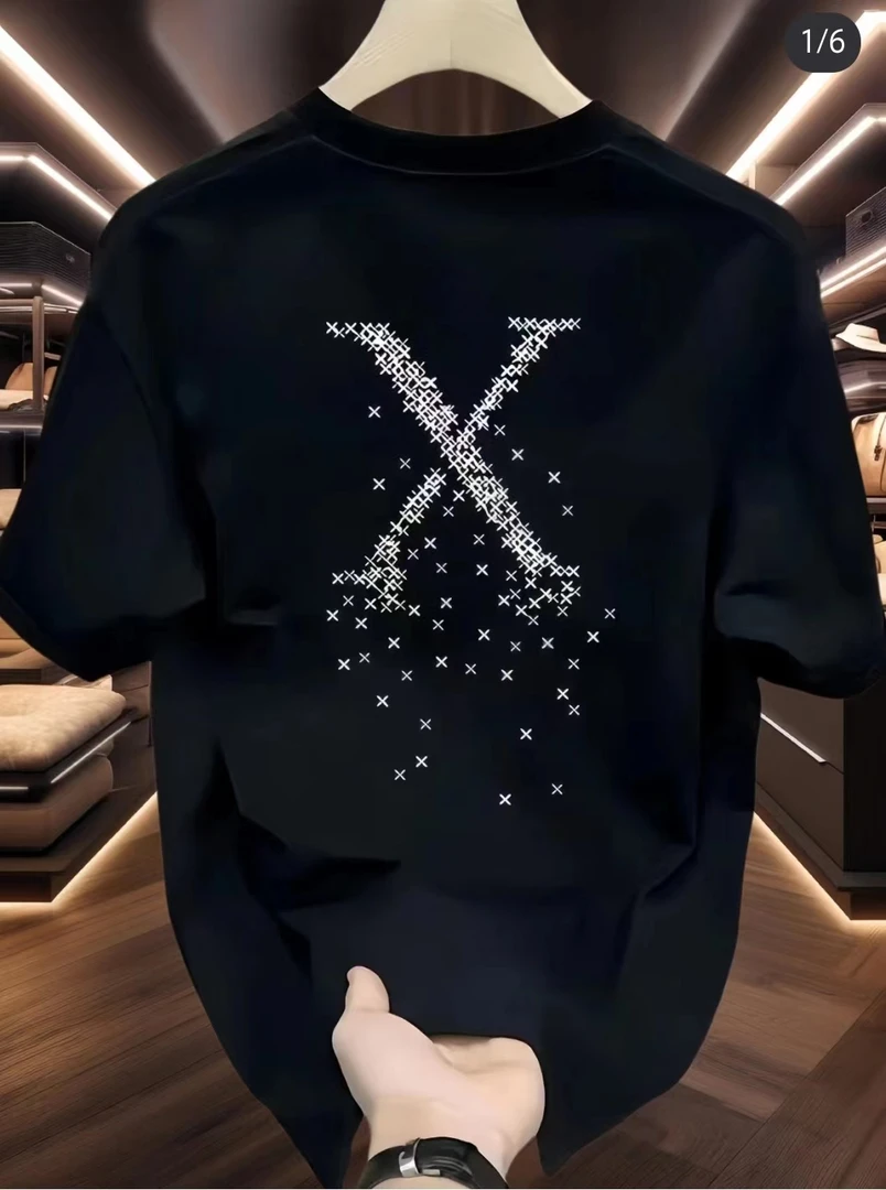 重磅潮牌100%纯棉短袖男女同款落肩印花休闲T恤 X繁星