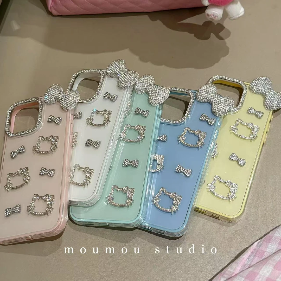 轻奢闪钻kitty猫立体蝴蝶结适用iPhone16promax苹果15手机壳14女