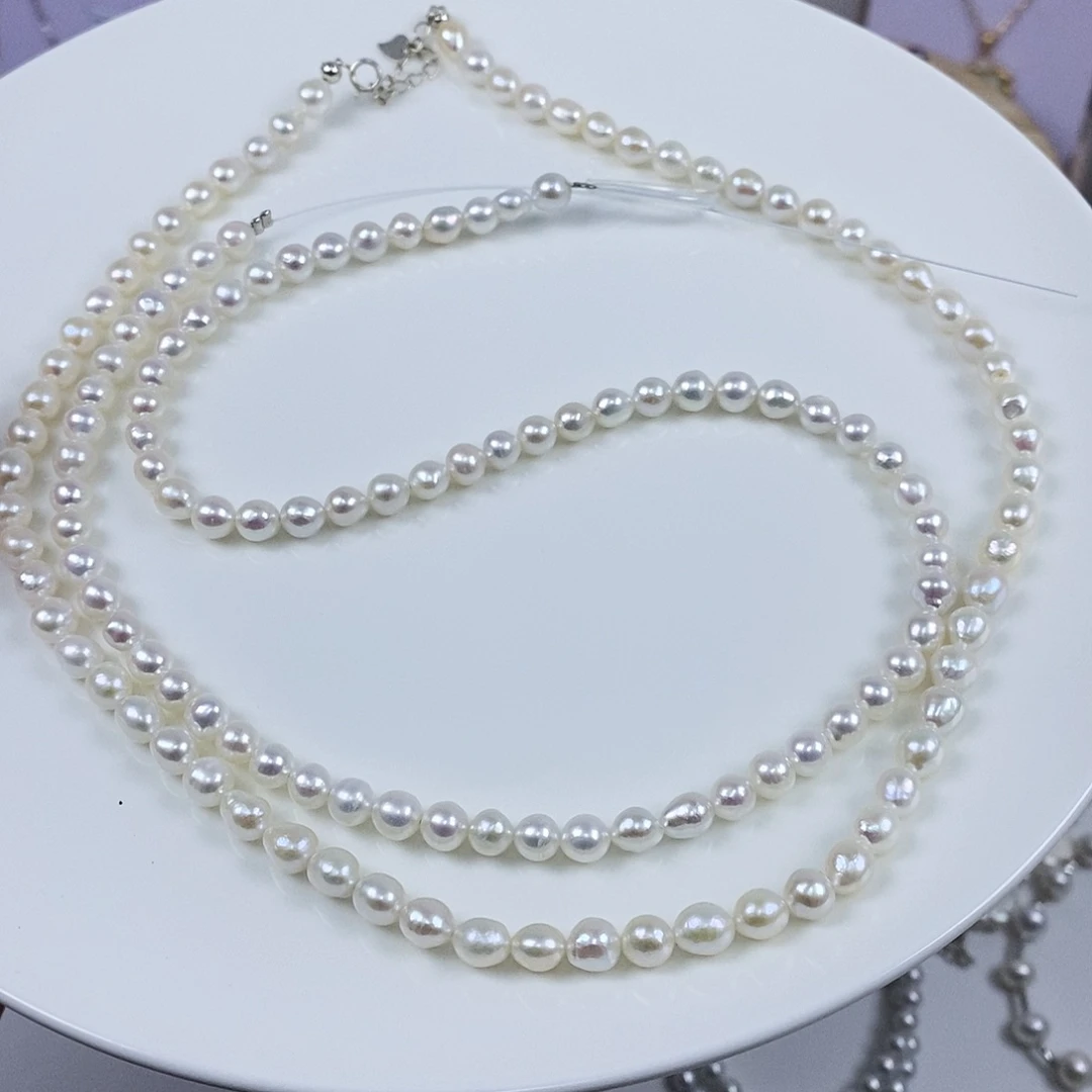 白珍珠项链5-6m淡水珍珠银S925镶嵌