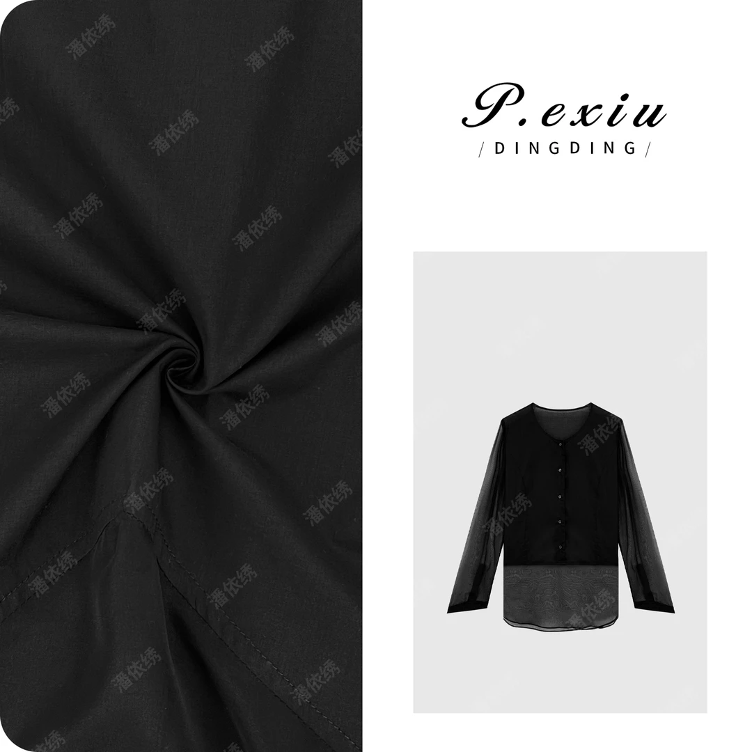 PanYiXiu/潘依绣【星月夜】100%桑蚕丝拼接高级感长袖衬衫W-62736