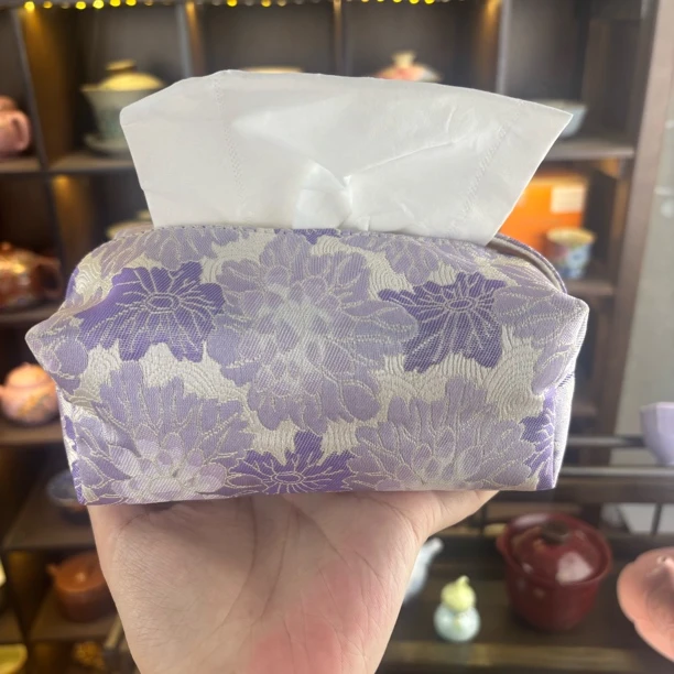 织锦缎刺绣紫嫣纸巾盒精致实用家居好物