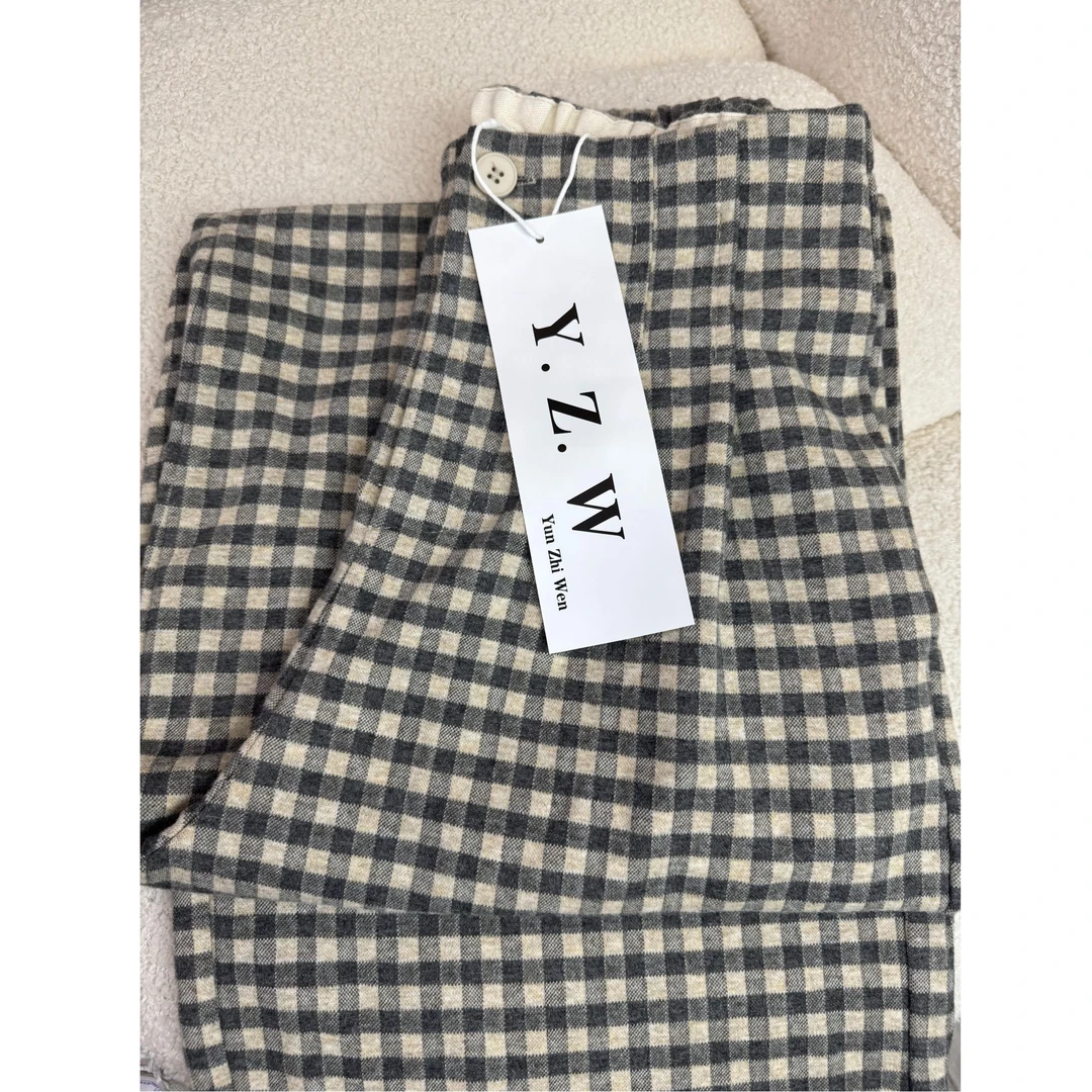 2025秋季新款复古格子裤女半松紧垂感宽松百搭显瘦经典阔腿裤